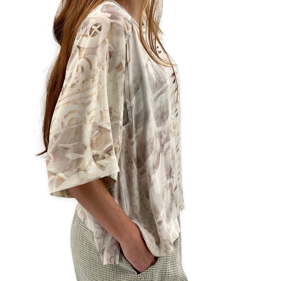 Anthropologie x Tiny Valetta Top Loungewear Neutral Patchwork Short Sleeve | XS - Picture 5 of 13